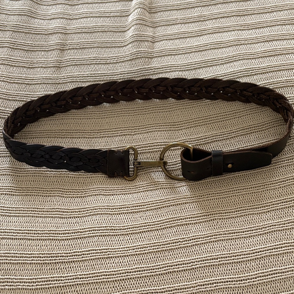 J Crew leather Chocolate Brown Braided Belt with brass hardware good condition
